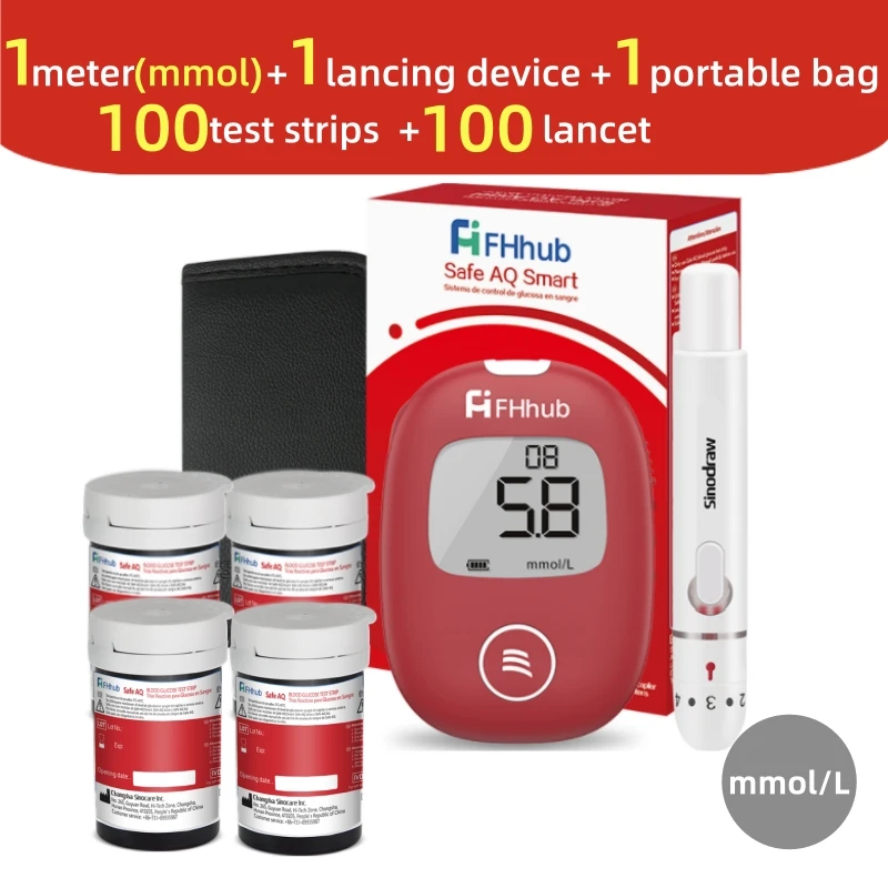 FHhub Safe AQ slimme bloedglucosemeter met teststrips Lancetten Diabetes Bloedsuikermeter Glucometer 0,6 μL of alleen strip - afbeelding 1