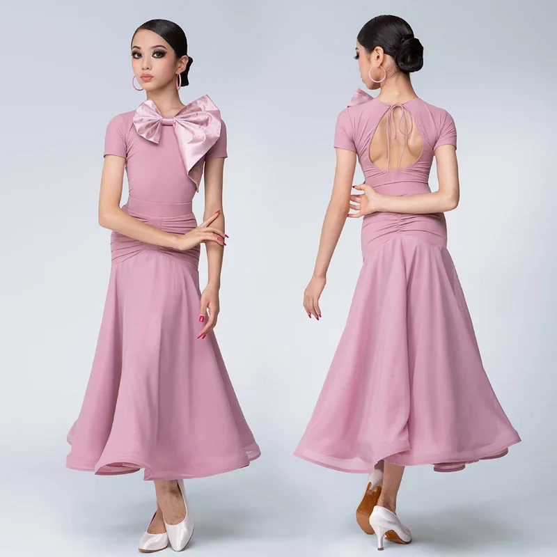 2025 الأطفال الفالس قاعة الرقص فساتين الفتيات الوردي الوطنية القياسية اللاتينية الرقص المنافسة زي المرحلة الدعاوى SL11069