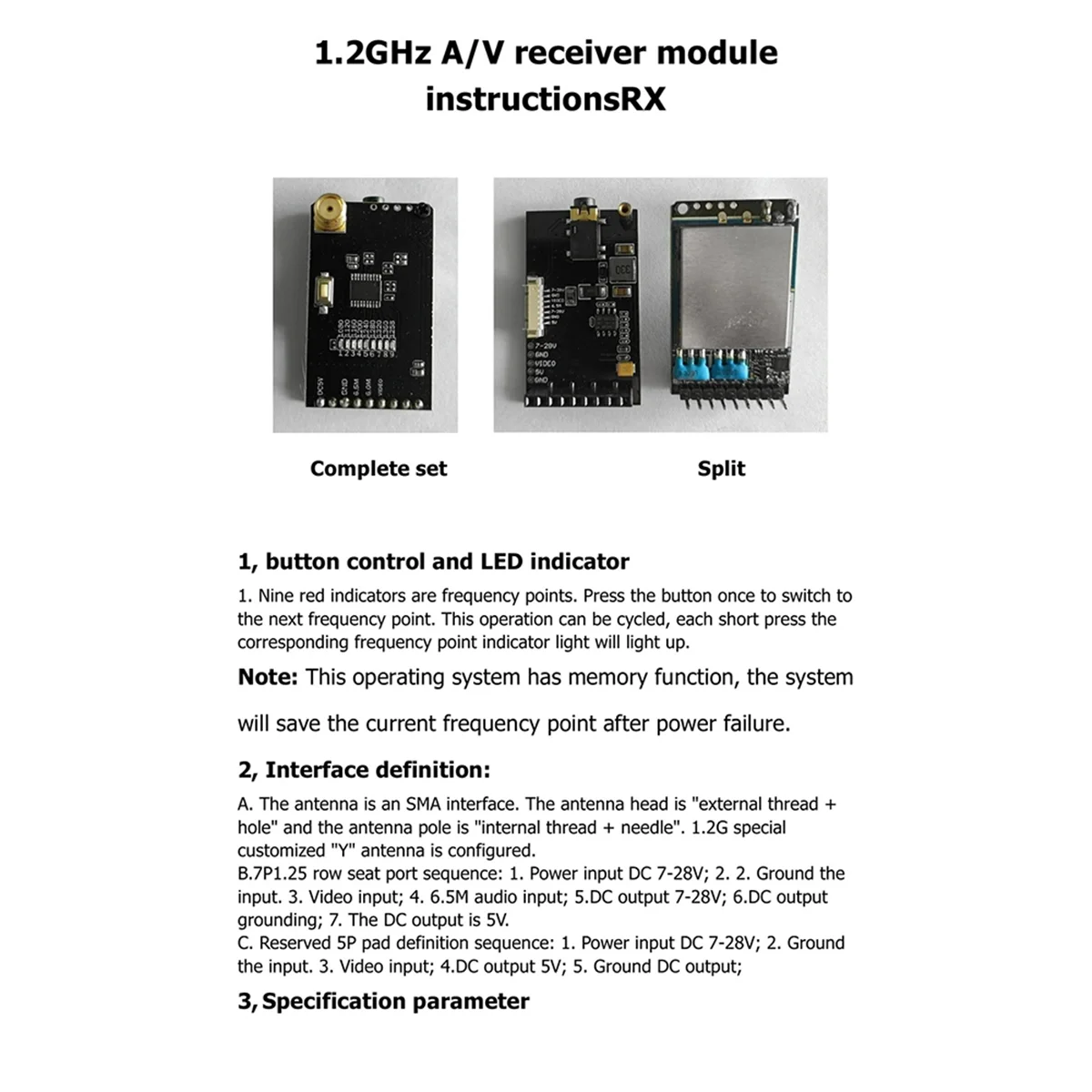 

1.2G 1.3G Video Transmission Receiver Kit 9 Channel VRX for RC FPV Drone Aircraft Helicopter Model Parts