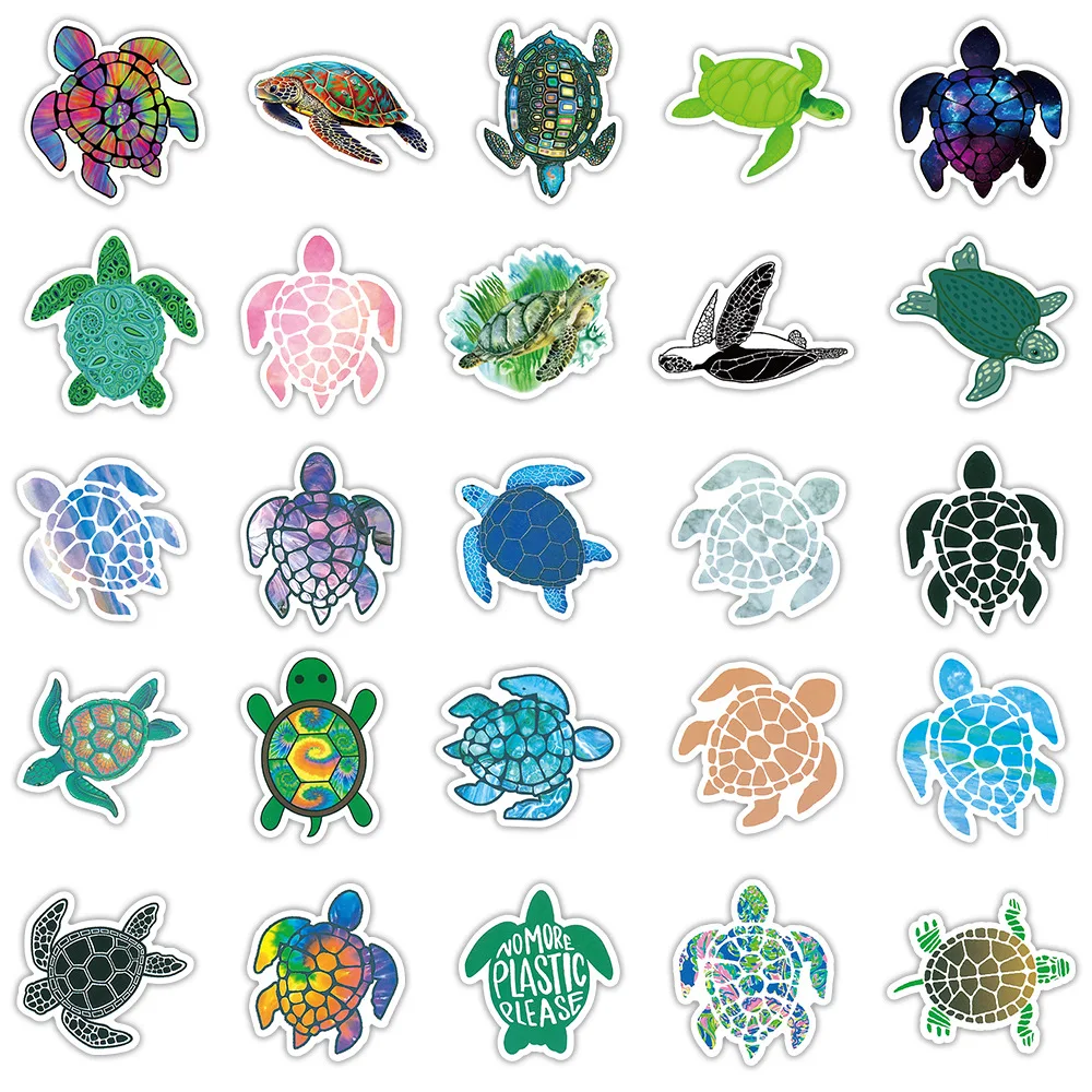 50/100Pcs INS Novelty Cartoon Sea Turtle Stickers PVC Waterproof Stickers Decals For Kids Boys Girls Toys Gifts