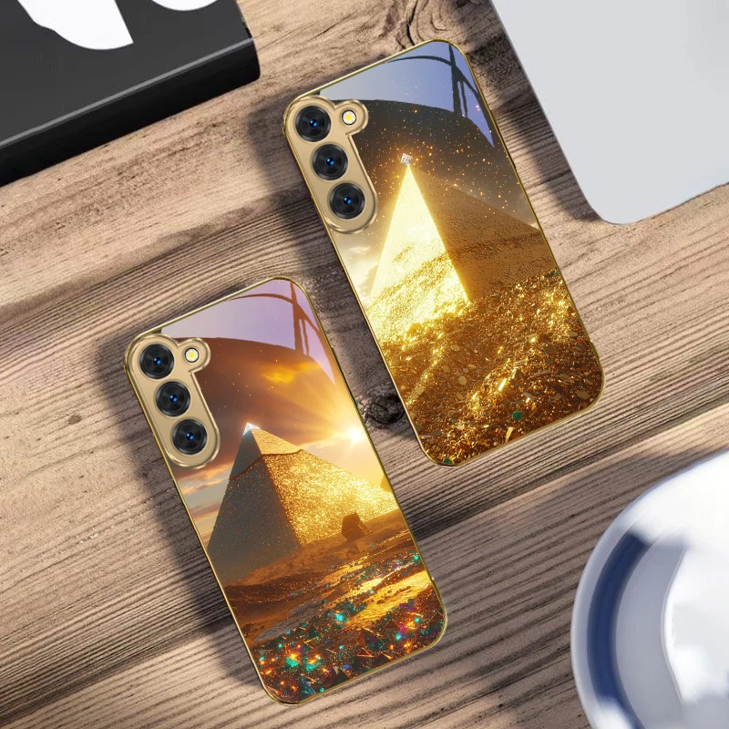 

Golden Temple pattern For Samsung Galaxy S26 S20 FE S21 S22 S23Plus S24 Ultra 25Ultra S21+ S9 S22 S8 S23 Golden glass phone case