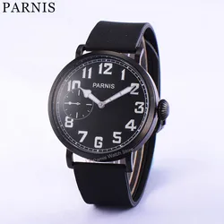 Parnis 46mm Hand Winding Men's Mechanical Watch PVD Case Black Strap Best Gift