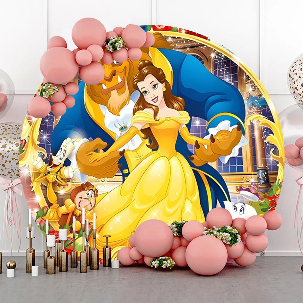 Beauty and the Beast Belle Birthday Party Decoration Props Round Backdrop Background Photography Baby Shower Girl Banner Props