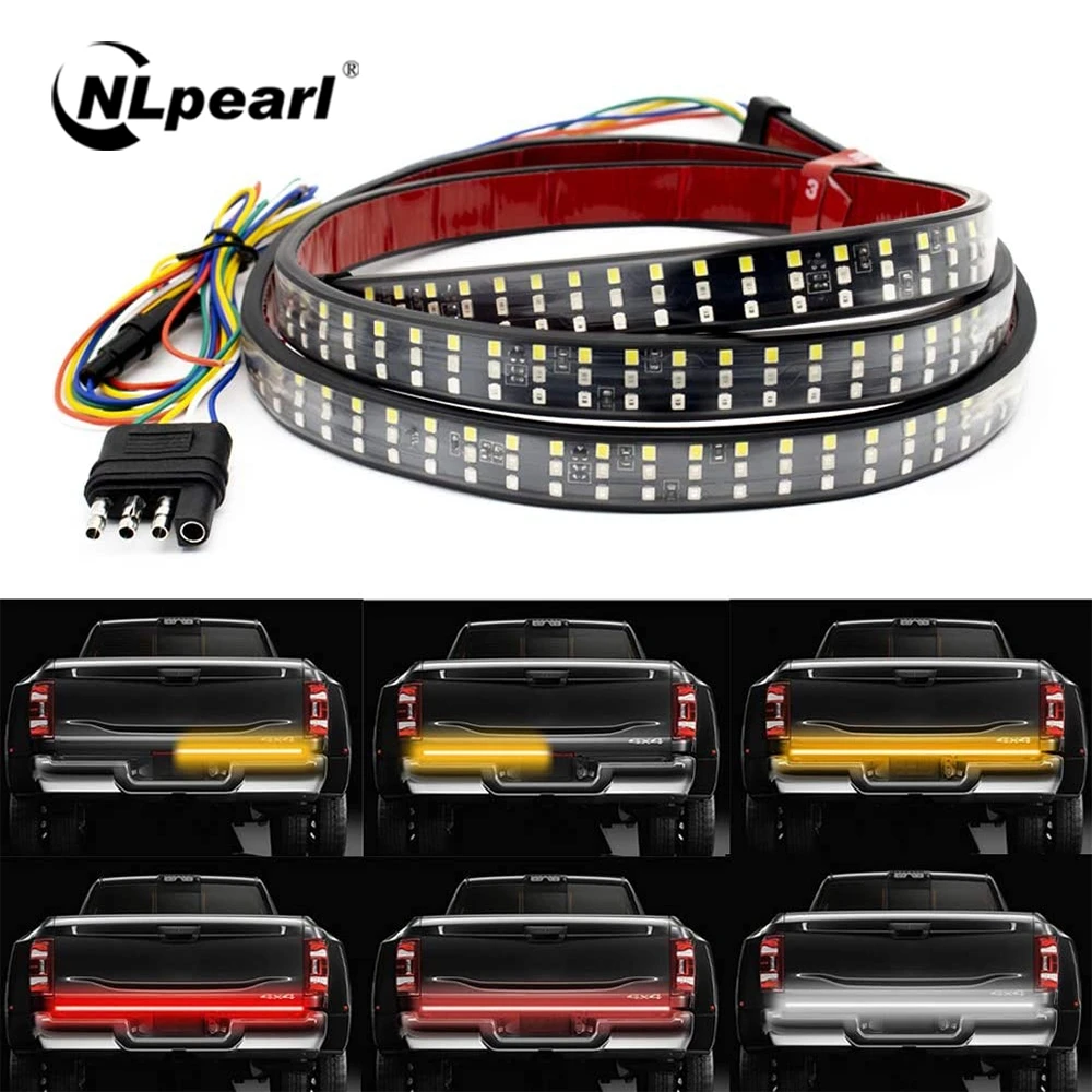 NLpearl 12V 48/60 Inch Car Brake Turn Light Warning Signal Flexible LED Strip Rear Tail Running Reverse Double Flash Lights Red