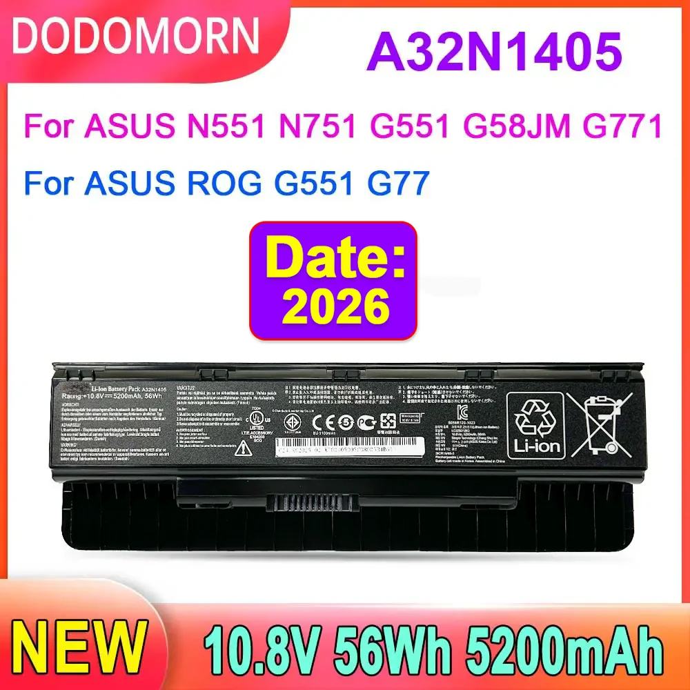 DODOMORN For ASUS N551 N751 G551 G58JM G771 Laptop Series 56Wh 5200mAh Rechargeable Li-ion Battery Pack 2-year warranty