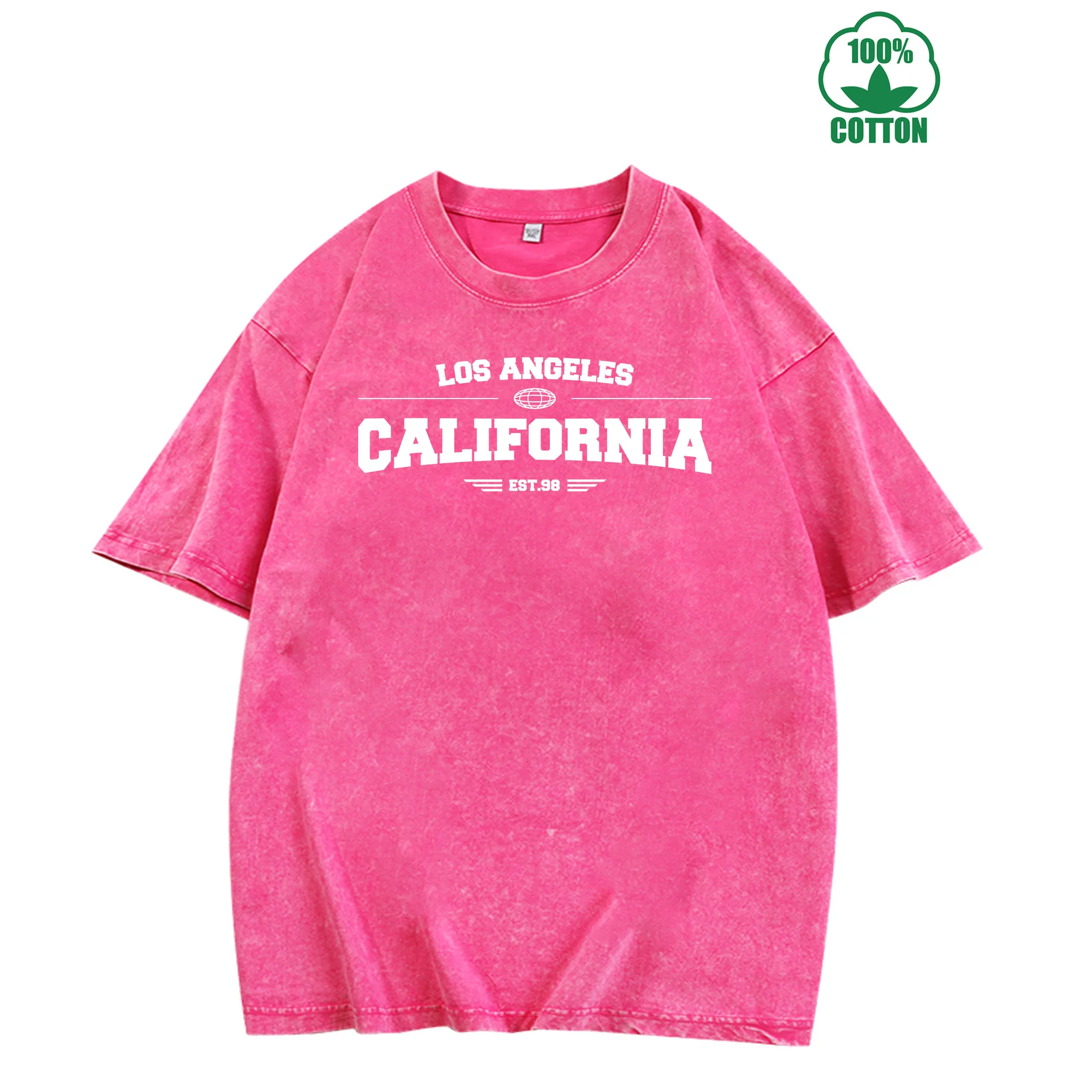 تي شيرت كاليفورنيا فينتاج مغسول 230 جرام 100% قطن مريح كبير الحجم ملابس الشارع للجنسين #2
