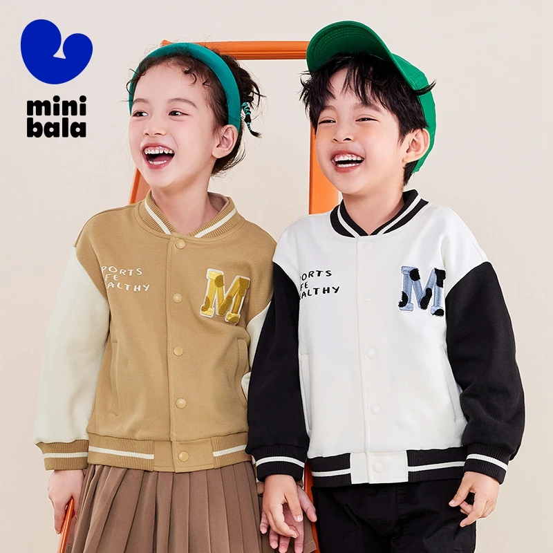 Mini Bala Outerwear Unisex 2024 Spring New Arrival Unisex Baby School-Style Color-Blocking Trendy Baseball Jacket