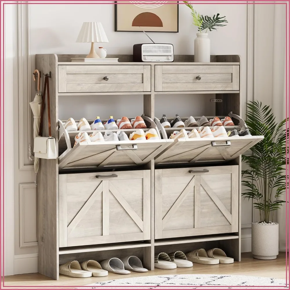 Shoe Cabinet 4 Flip Drawers 2 Top Drawers 43