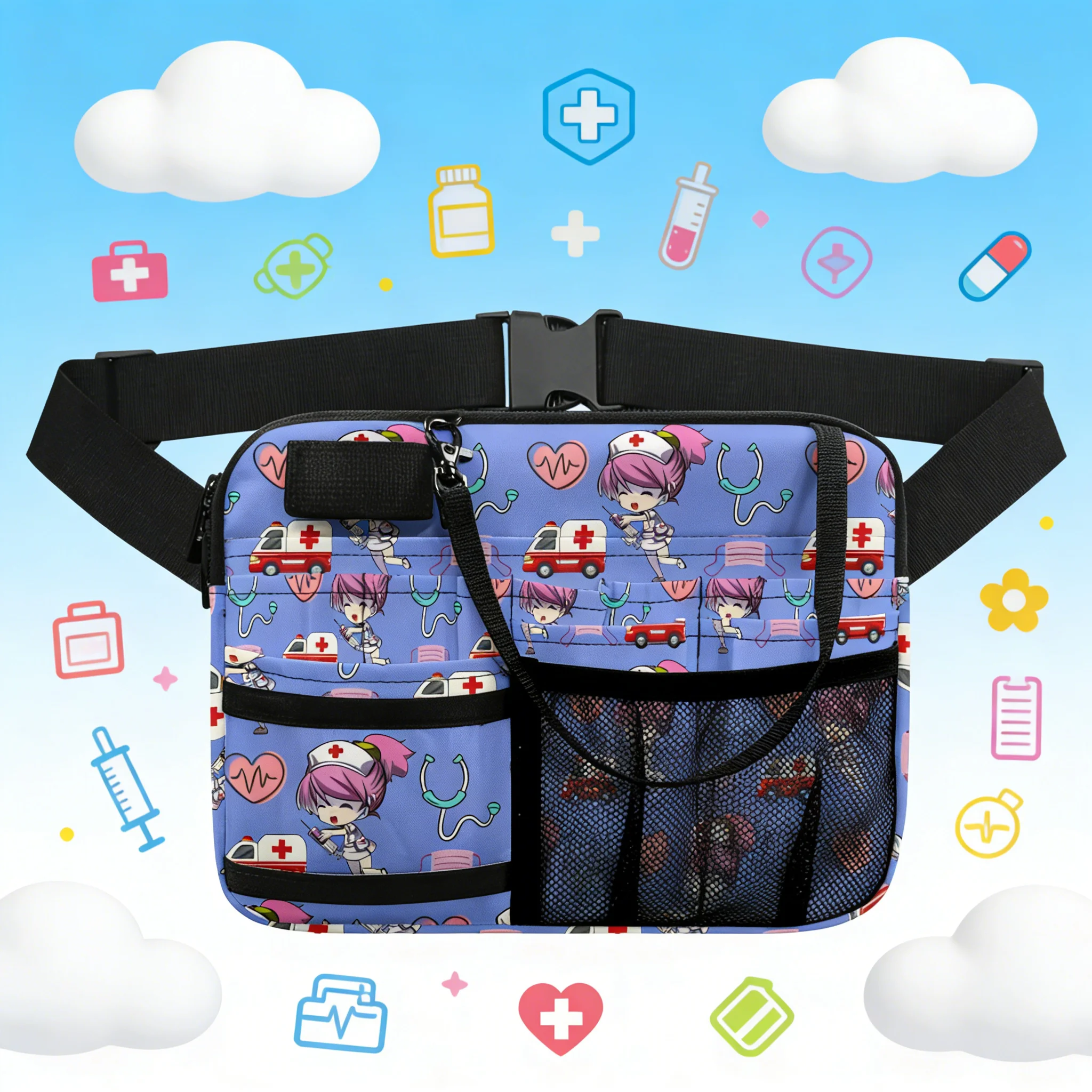 cute-nurse-waist-bag-cartoon-medical-print-fanny-pack-with-stethoscope-holder-multi-pocket-belt-organizer-for-hospital-work