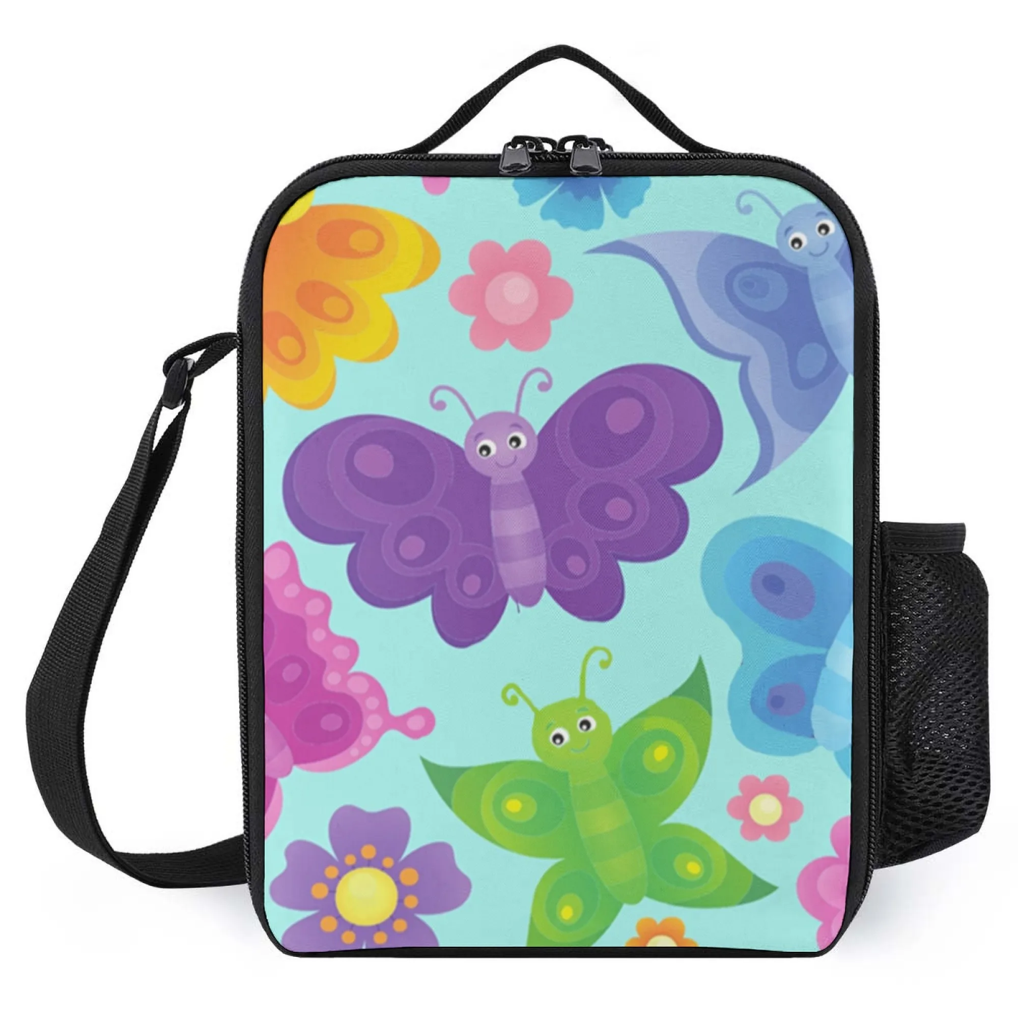 

Insulated Lunch Bag,Soft-touch Insulated Material,Colorful Butterfly Flower Pattern in Vivid Colors,Ideal for Girls’ School Use