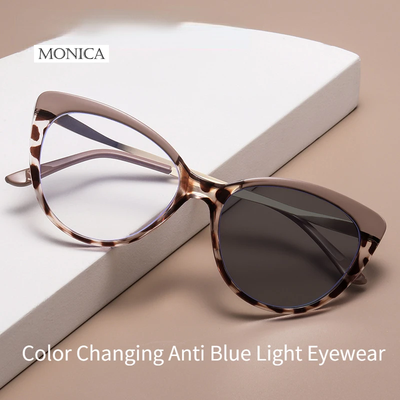 2024 Women Fashion Cat Eye Trend Personalized Color Changing Anti Blue Light Eyewear glasses frame gafas