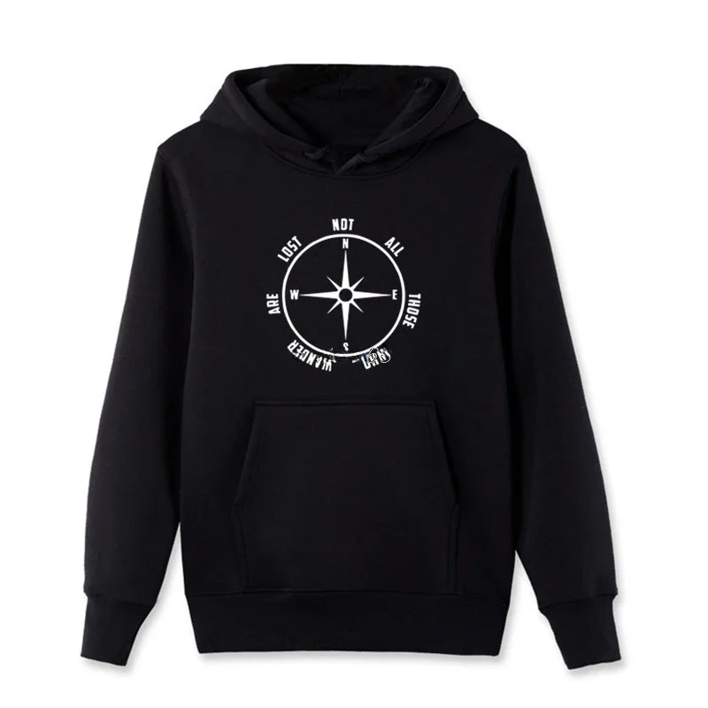 

MenPullover Sweatshirt Spring Autumn Streetwear Fitness Funny Not All Those Who Wander Are Lost Compass Hoodie