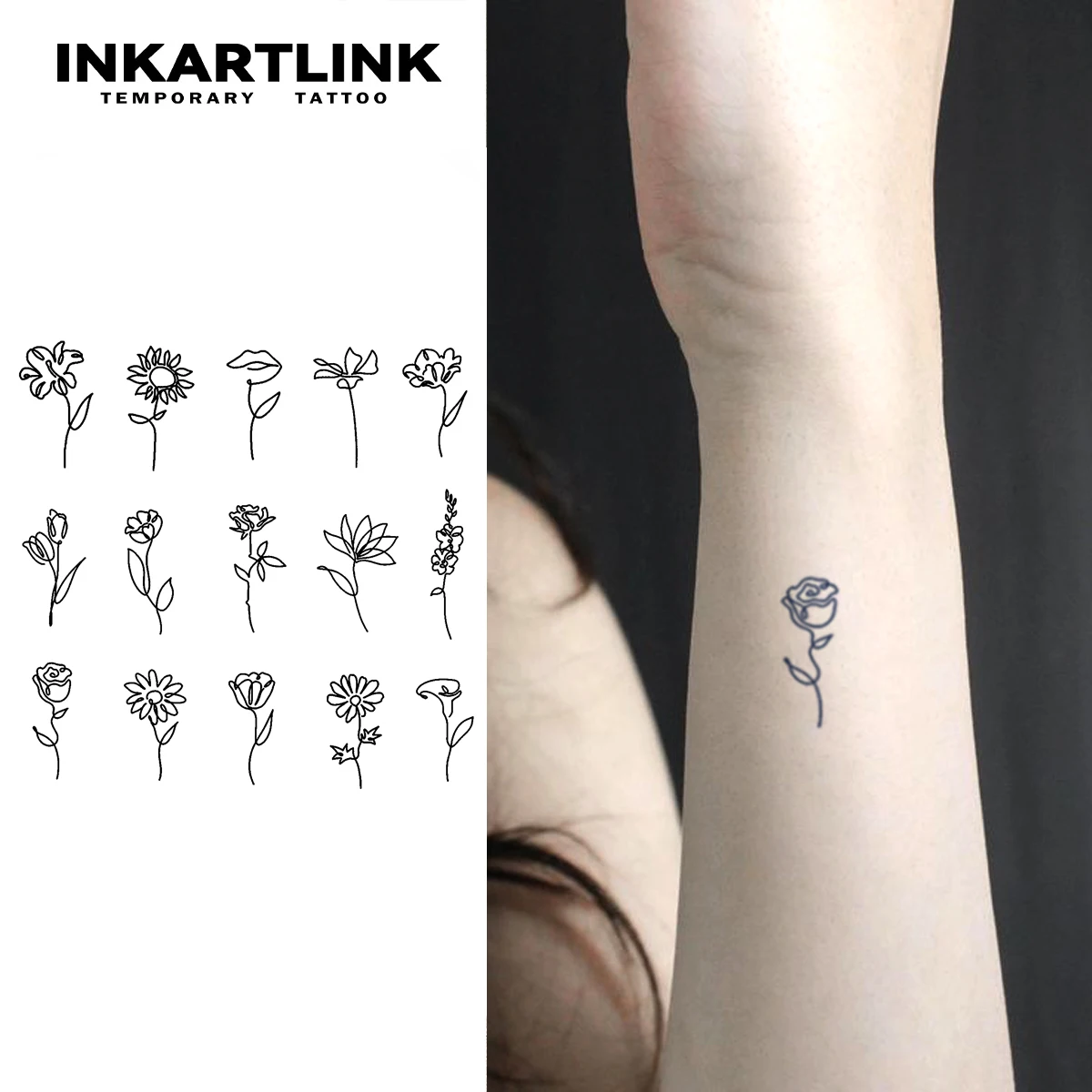 Simple Flower Temporary Tattoo, Lasts Up to 15 Days New Technology Magic Waterproof Semi Permanent Sticker.