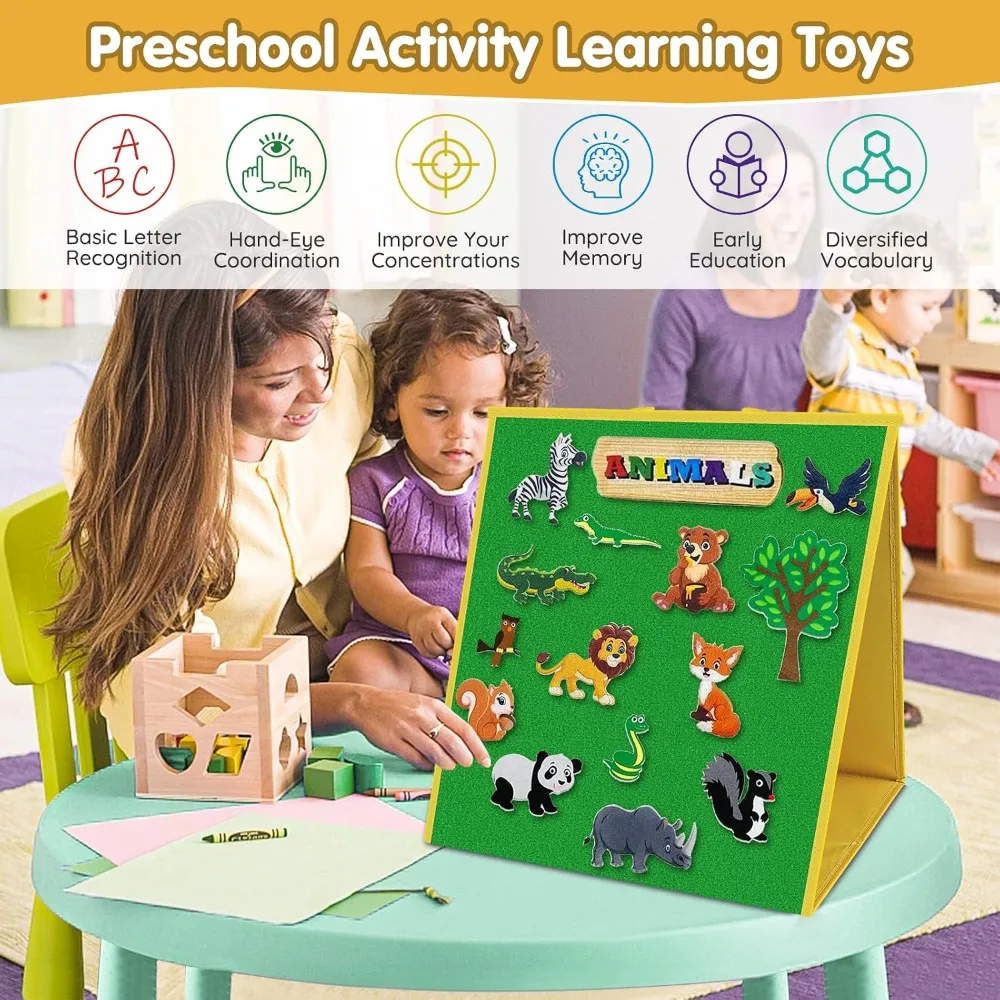 17"x17" Felt Board for Toddlers, Flannel Board for Interactive Storytelling, Visual Schedule & Learning Activities view 2