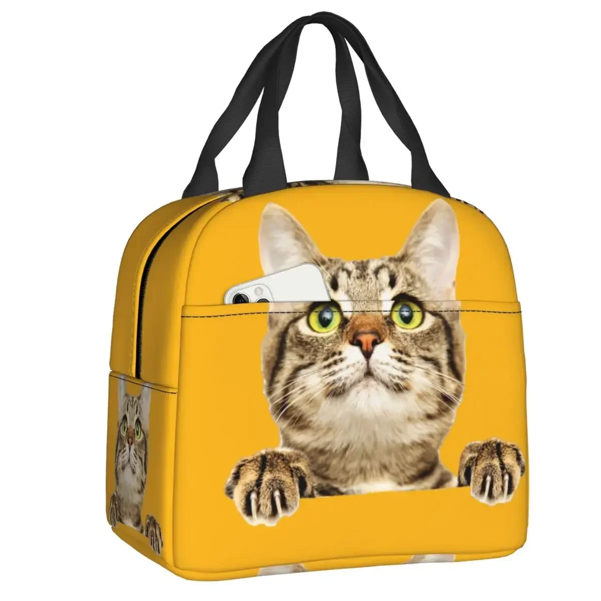 Cute Sneaky Cat Lunch Bag Portable Thermal Cooler Insulated Lunch Tote Box for Women Kids Office Picnic Travel Food Bags