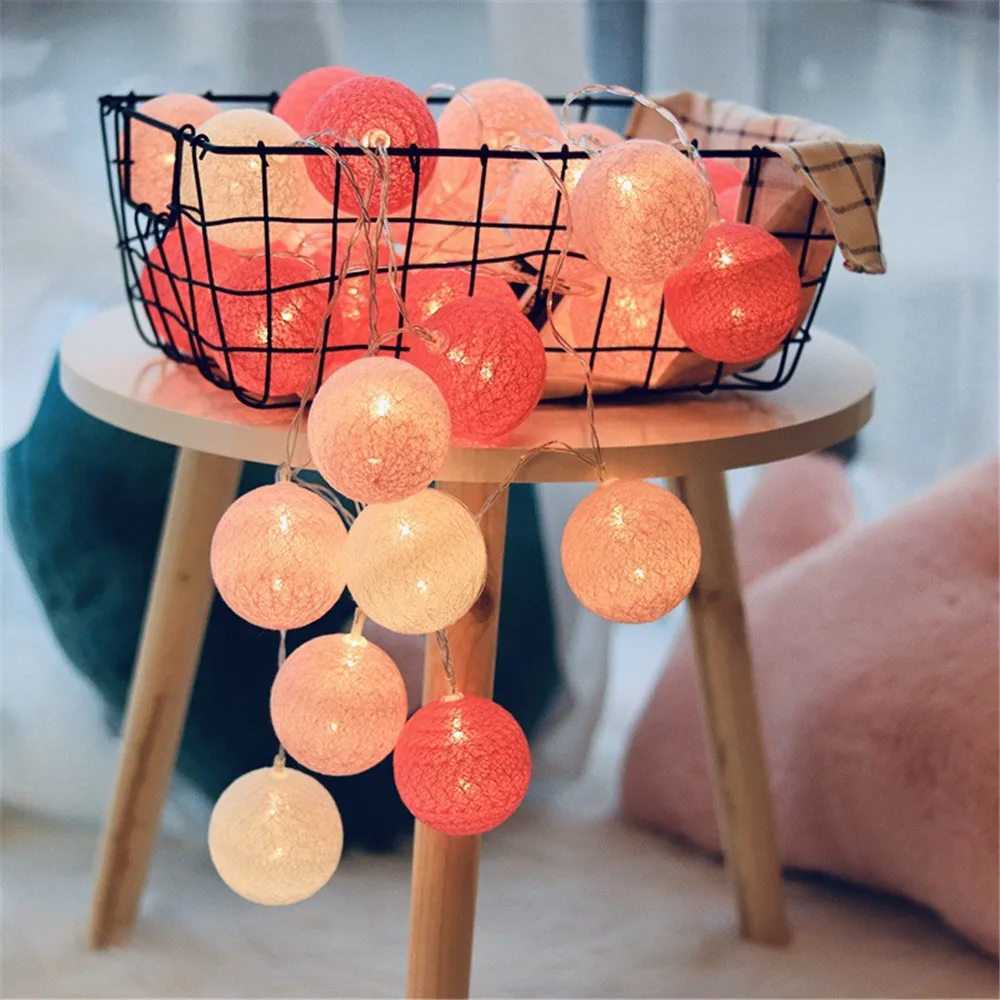 Guirlande lumineuse LED romantique en boules de coton, alimentée par batterie/USB, 3M, guirlande lumineuse de noël, pour fête, mariage, décoration de chambre à coucher