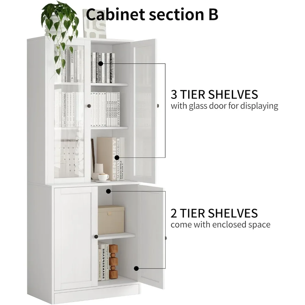 رف كتب حديث من 3 طبقات مع أدراج كبيرة، وخزانة ملفات خشبية، وتخزين مفتوح وخزانة كتب بباب زجاجي