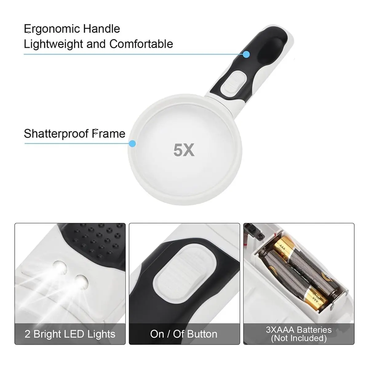 [For Wholesaler]Ninth World 5X 10X Optical Magnifier, LED Light, 80mm Handheld Backlit Magnifier for Reading