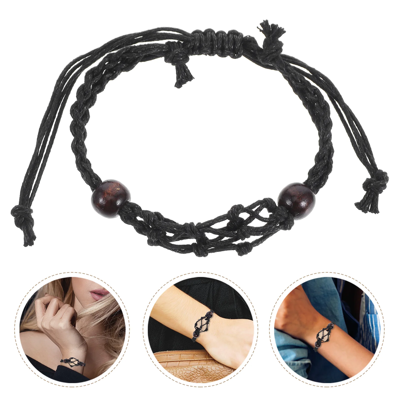 

2 Pcs Woven Mesh Bracelet Cord Holders Pendant Empty Cage Charm Net Bag Necklace Wax Rope