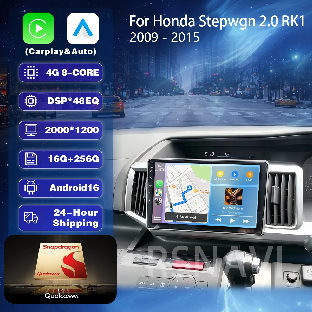 RSNAVI Android 16 Carplay Auto Car Radio DAB+ Multimedia Player For Honda STEPWGN 2009 - 2015 Autoradio GPS Stereo 2din WIFI+4G