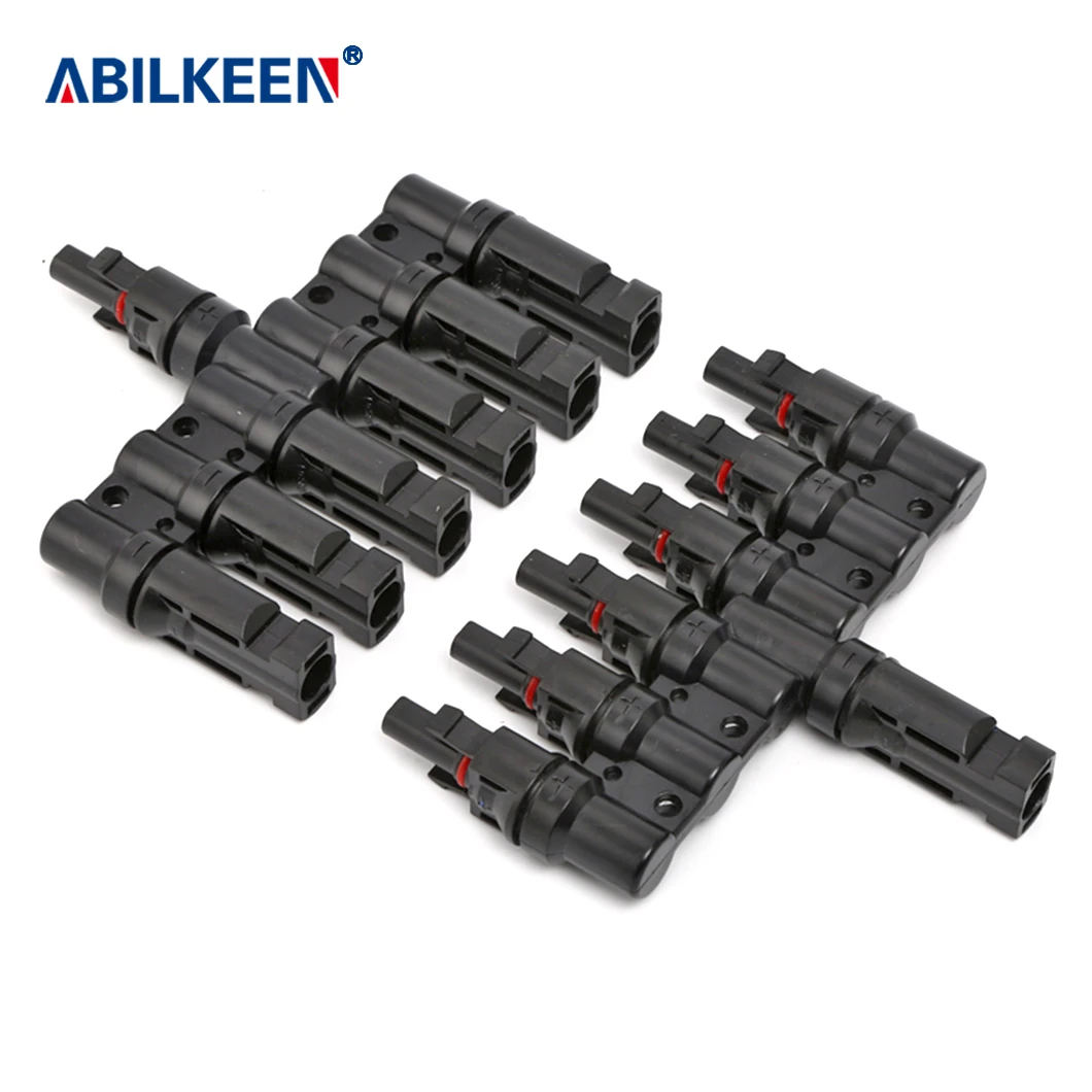 ABILKEEN Female+Male T Shape Photovoltaic Confluence Connector 6IN 1OUT DC1500V50A Waterproof Solar Panle Photovoltaic Connector