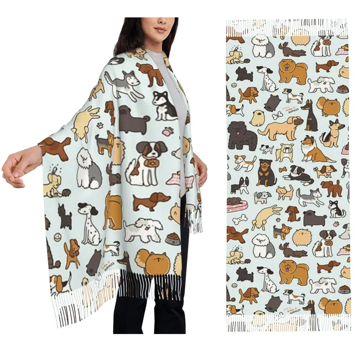 

Doggy Doodle Scarf Tassel Scarves for Women Soft Warm Shawls and Wraps Large Fall Winter Shawl Wrap