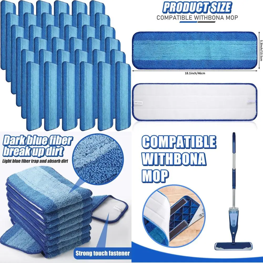 

Сменные насадки из микрофибры для Bona, 18 дюймов, 60 штук, многоразовые и моющиеся, для уборки пола