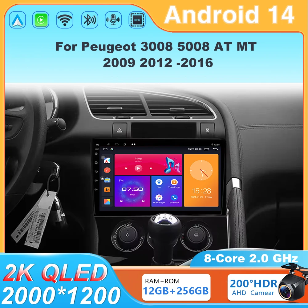 

Android14 Car Radio Wireless Carplay Navigation Multimedia Player 4G Head Unit For Peugeot 3008 5008 AT MT 2009 2012 -2016