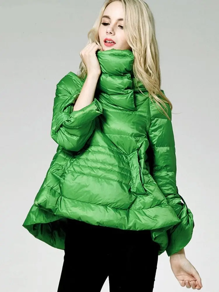 Wholesale winter new fashion brand A-word high collar warm down jacket female fluffy white duck down coat wj1449