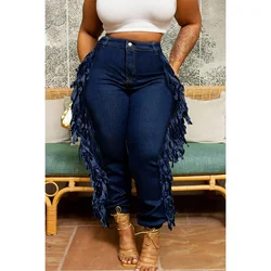 Plus Size Daily Jeans Denim Fringe Asymmetric Waist Cargo Jeans With Pocket Vestidos para mujer