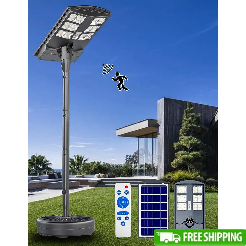 Outdoor Solar Street Lights 4000W LED Motion Sensor Dusk to Dawn 300000LM Waterproof Adjustable Color Temperature Garden Path