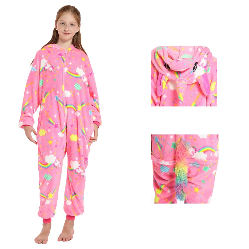 

Pink Long Sleeve Sleepwear Casual Nightgowns Loungewear Thicken Homewear For Kids Winter Flannel Kigurumi Jumpsuit Unisex Pajama