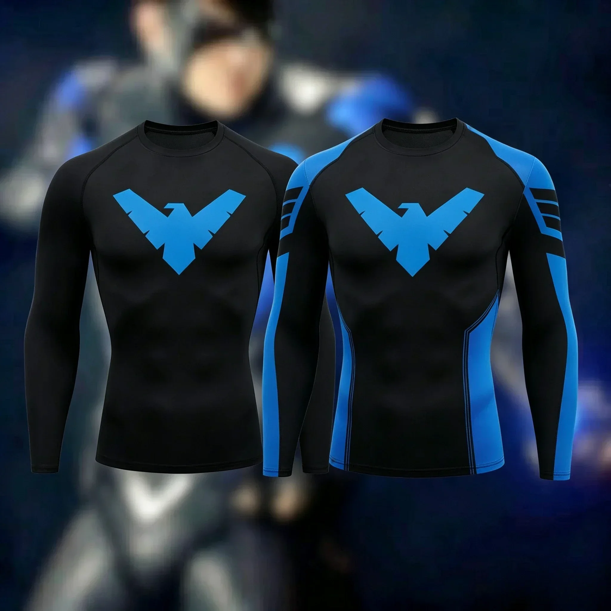 3D Night Wings Men's Long-sleeved Running Shirt Workout Sportswear Long-sleeved Boxing Training Sports Top Y2k Halloween T-shirt