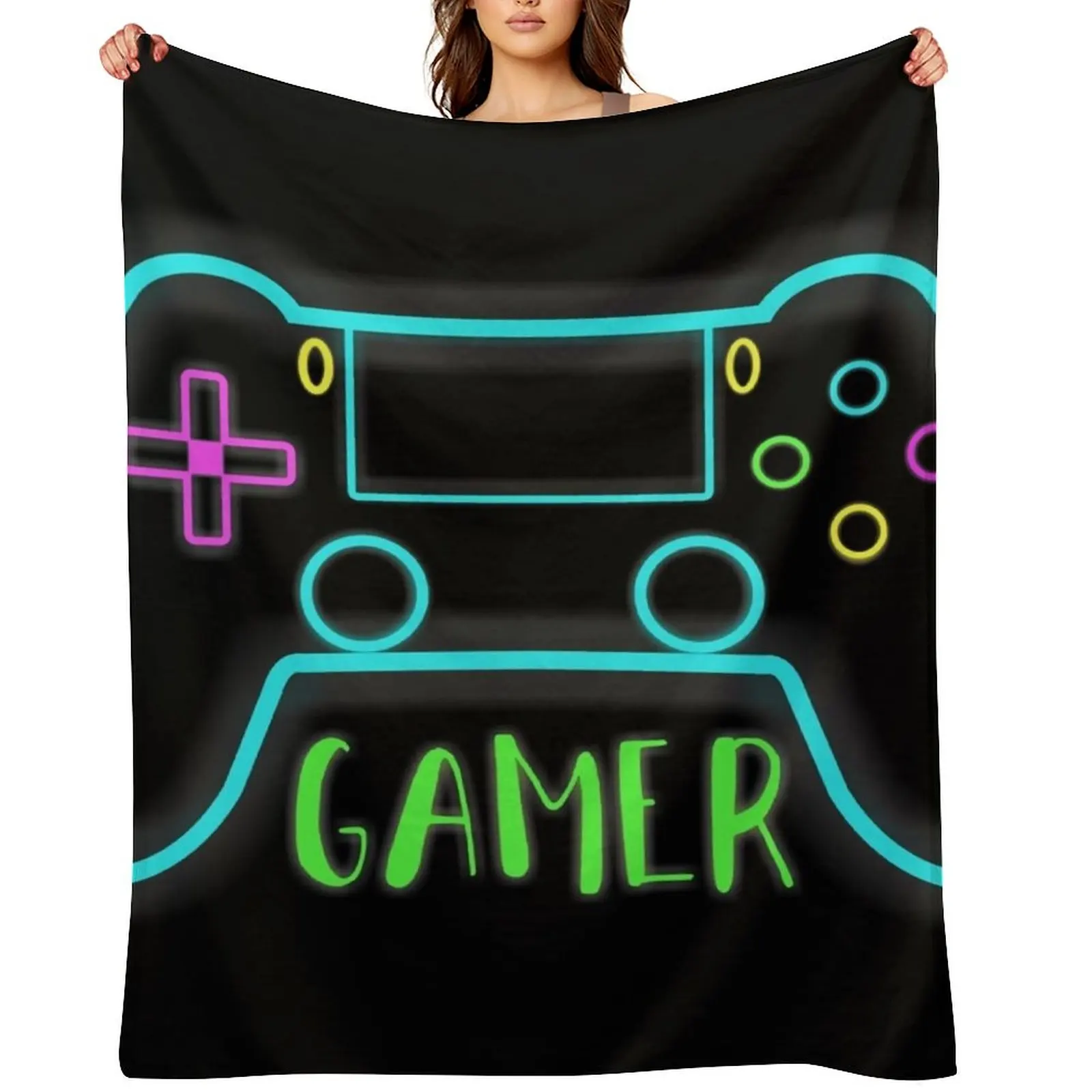 

Neon gamer controller neon colors Throw Blanket Cute Plaid Bed covers Thins Luxury St Blankets