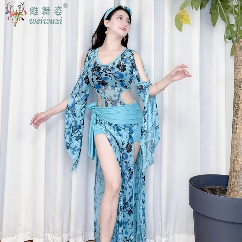 أزياء الرقص الشرقي أزياء مسرحية المرأة المتقدمة المطبوعة شبكة رداء + وشاح الورك + رباطات الكبار صيدي شابي بلدي الملابس #2