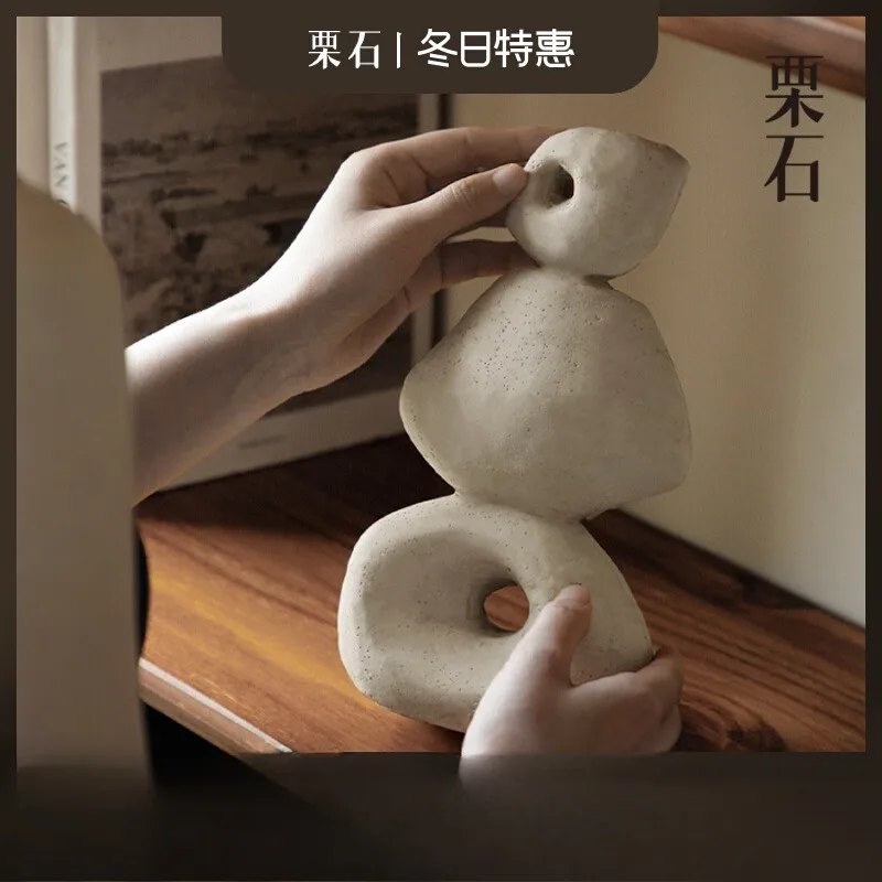 Chestnut stone [stone to run] wabi sand wind cement old ornament creative geometric art home wine cabinet decoration