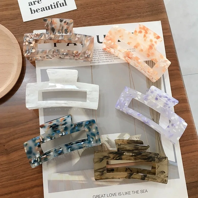 DuoShang 클래식 레트로 스퀘어 아크릴 헤어 클로 10.5CM 대형 클로 클립 INS 여성용 헤어 액세서리 용 프랑스 유행 헤어 클립