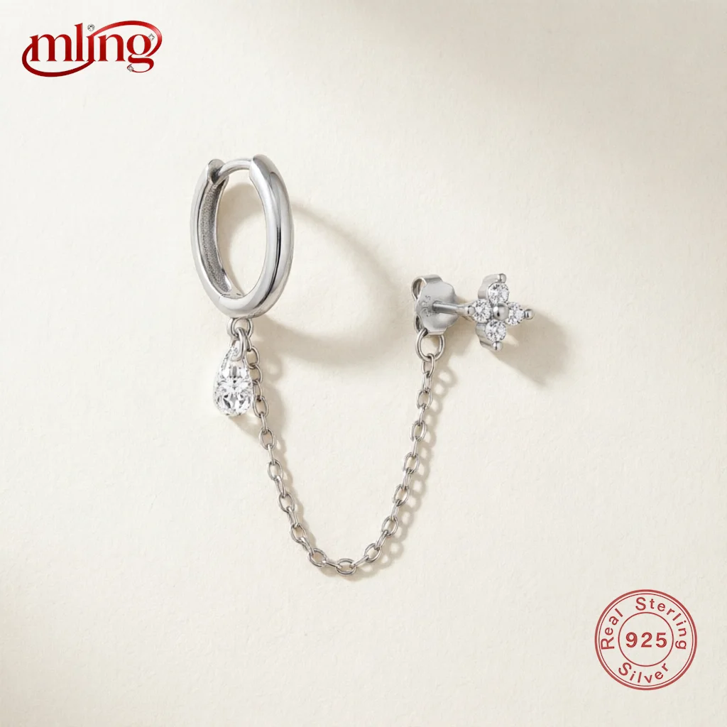 

MLING 1PC Four-leaf clover Tassel Chain 925 Sterling Earring For Women INS 18K Gold Plated Hypoallergenic Earring Jewelry Gift