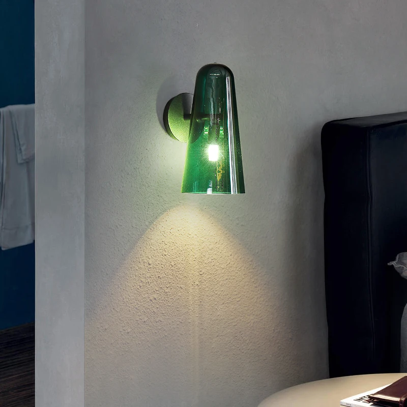 

Minimally Colored Glass Bedroom Bedside Wall Lamp Living Room Study Dining Room Dark Green Decorative Balcony Corridor G9 Lamp