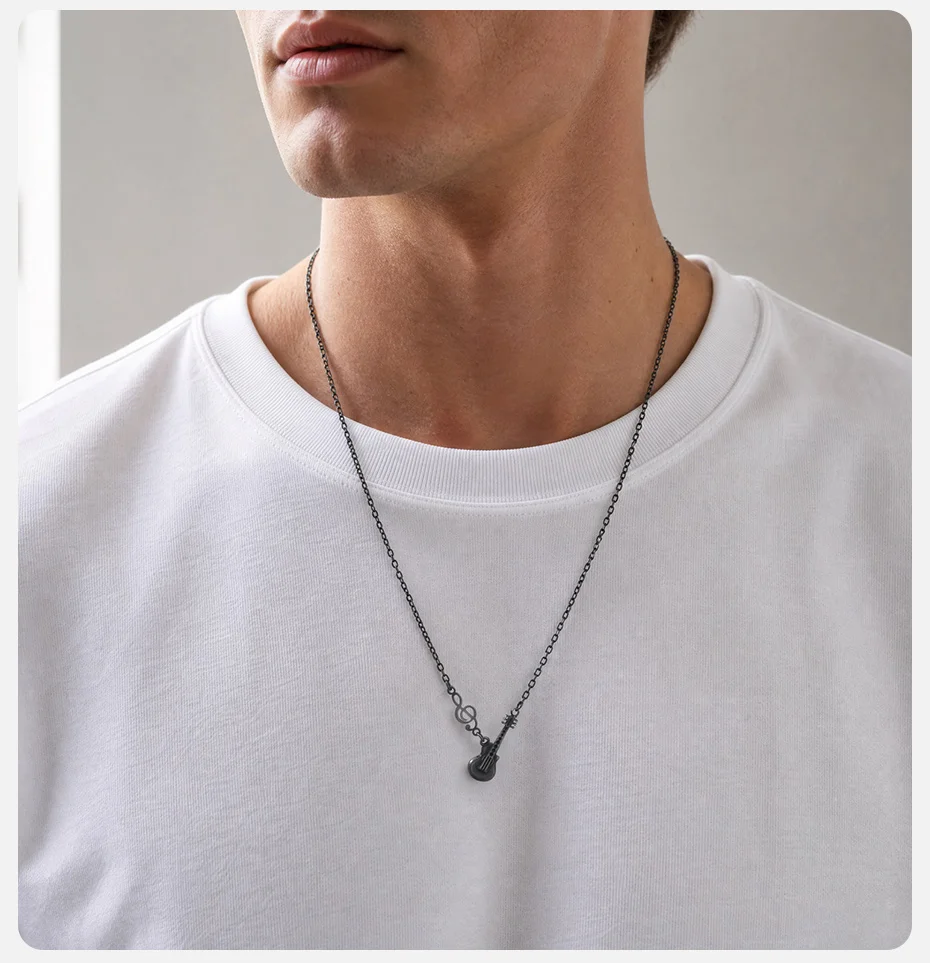 Vnox Gitarren-Halskette für Männer, Edelstahl Vintage Grau Musiknoten-Anhänger Halskette Rock Hip-Hop Schmuck Geschenk für den Alltag – Detail 3