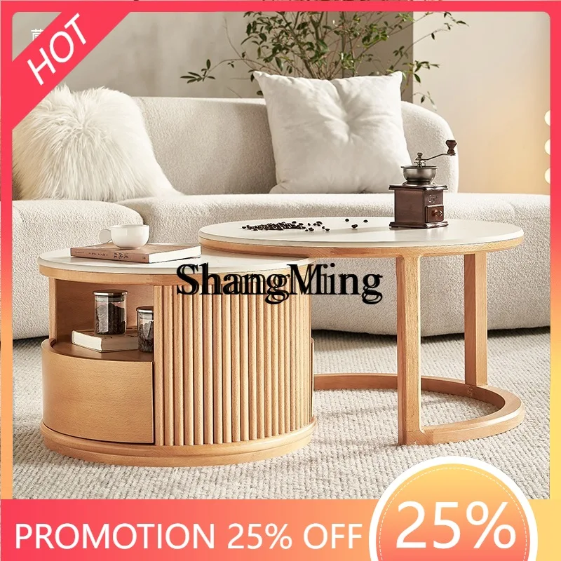 

CL rock slab solid wood coffee table size round combination log wind home living room storage