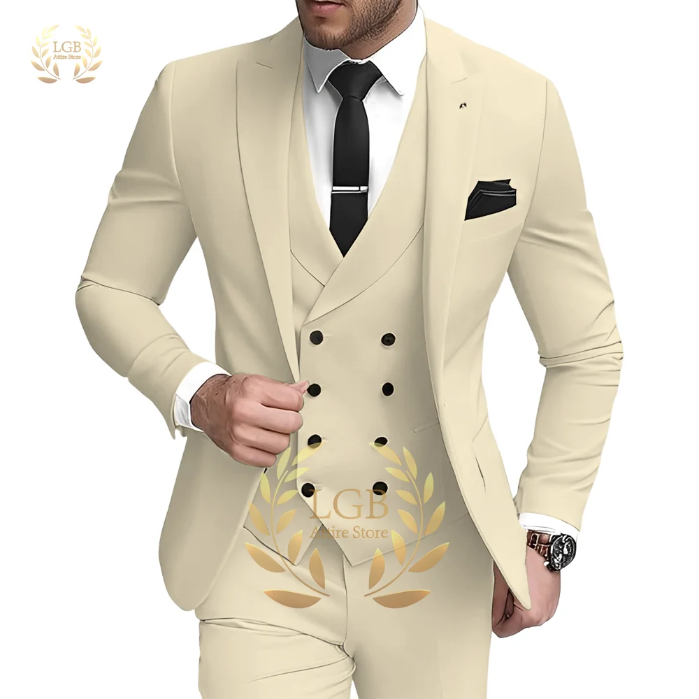 Men\'s 3 piece double breasted suits, slim fit wedding suits, single button suit jackets, vest and pants suits, formal prom suits