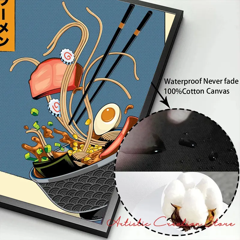 اليابانية الخاصة الغذاء الملصقات Taiyaki رامين تاكوياكي الكرتون قماش طباعة جدار صور لغرفة المعيشة غرفة المطبخ ديكور المنزل
