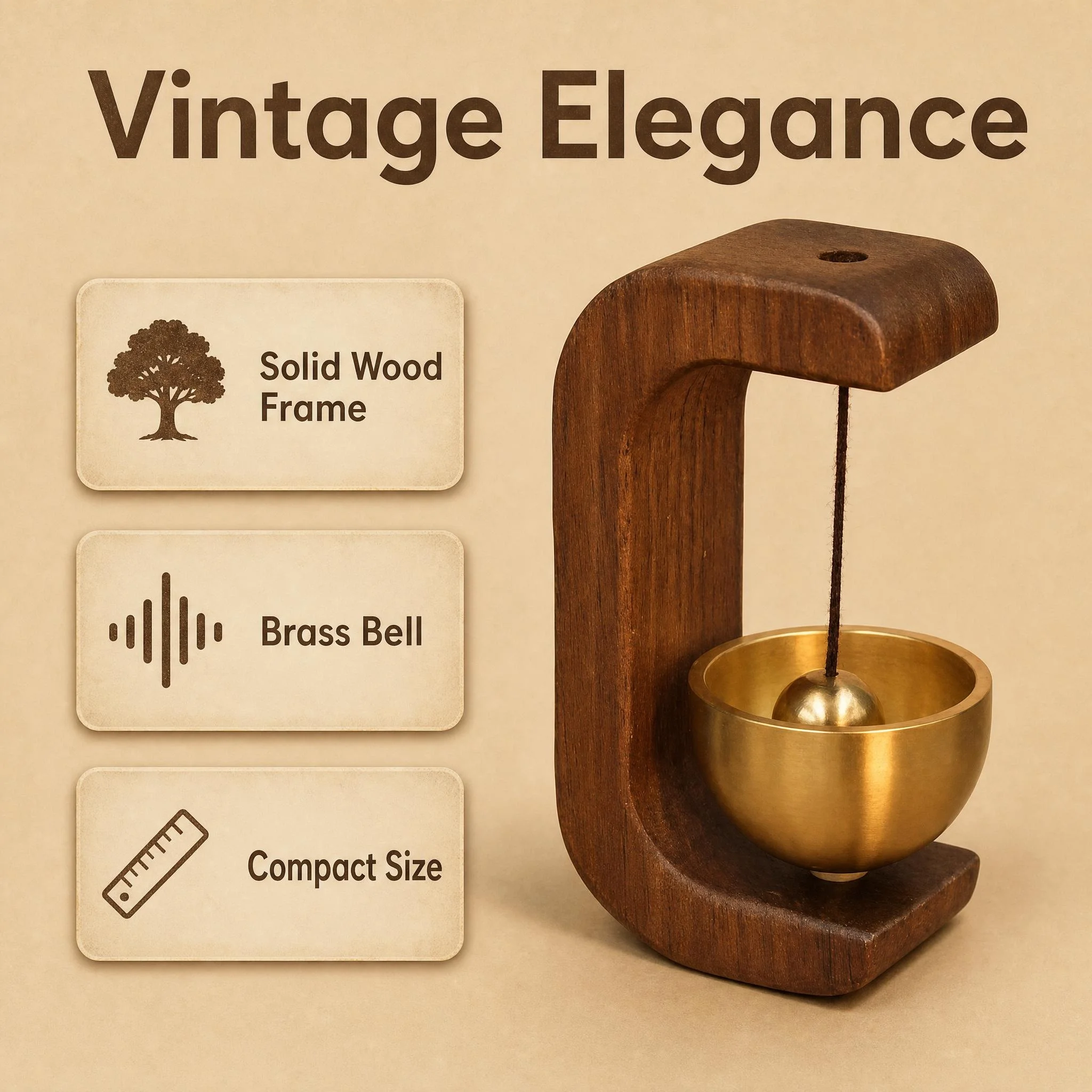 1-piece compound doorbell, outdoor decorative doorbell, crisp antique copper knocking sound, suitable for cafes and restaurants