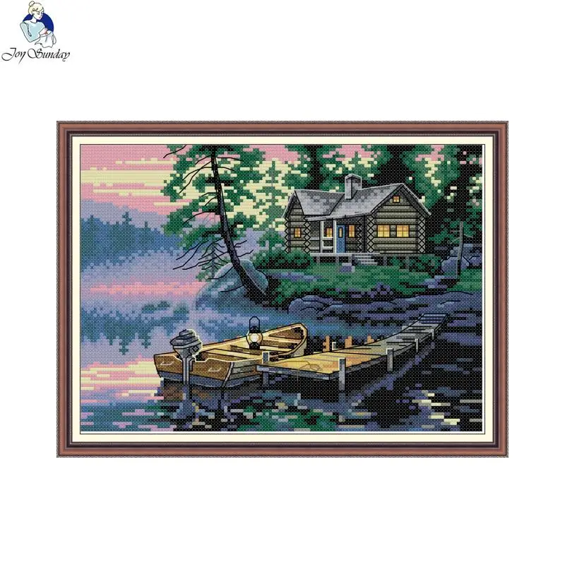 Joy Sunday Counted Cross Stitch Kits Waterfront Home Pattern Hand Embroidery Line Landscapes Paintings Handmade Decoration Gift