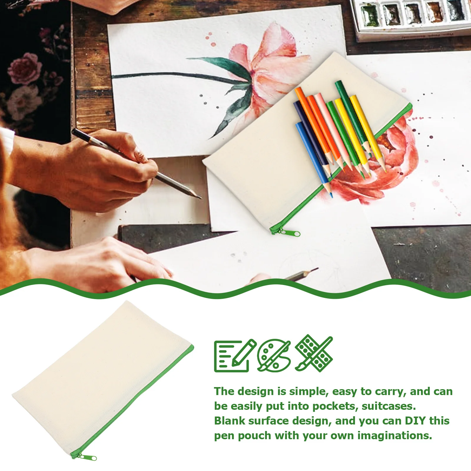 

10Pcs Canvas Pen Case Blank Pencil Pouch Durable Portable Storage Bag Large Capacity DIY Container Pen Case