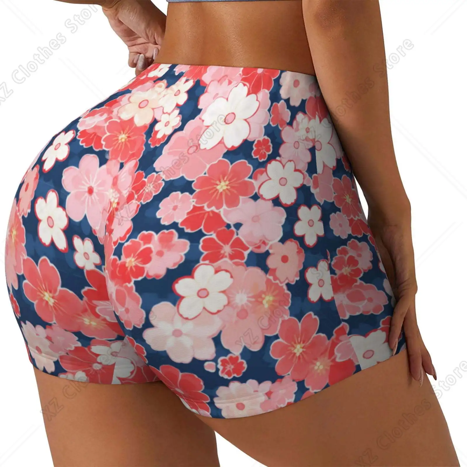 Japanese Cherry Blossoms Print Workout Shorts for Women Soft Smooth Gym Yoga Scrunch Active Tennis Workout Running Shortss