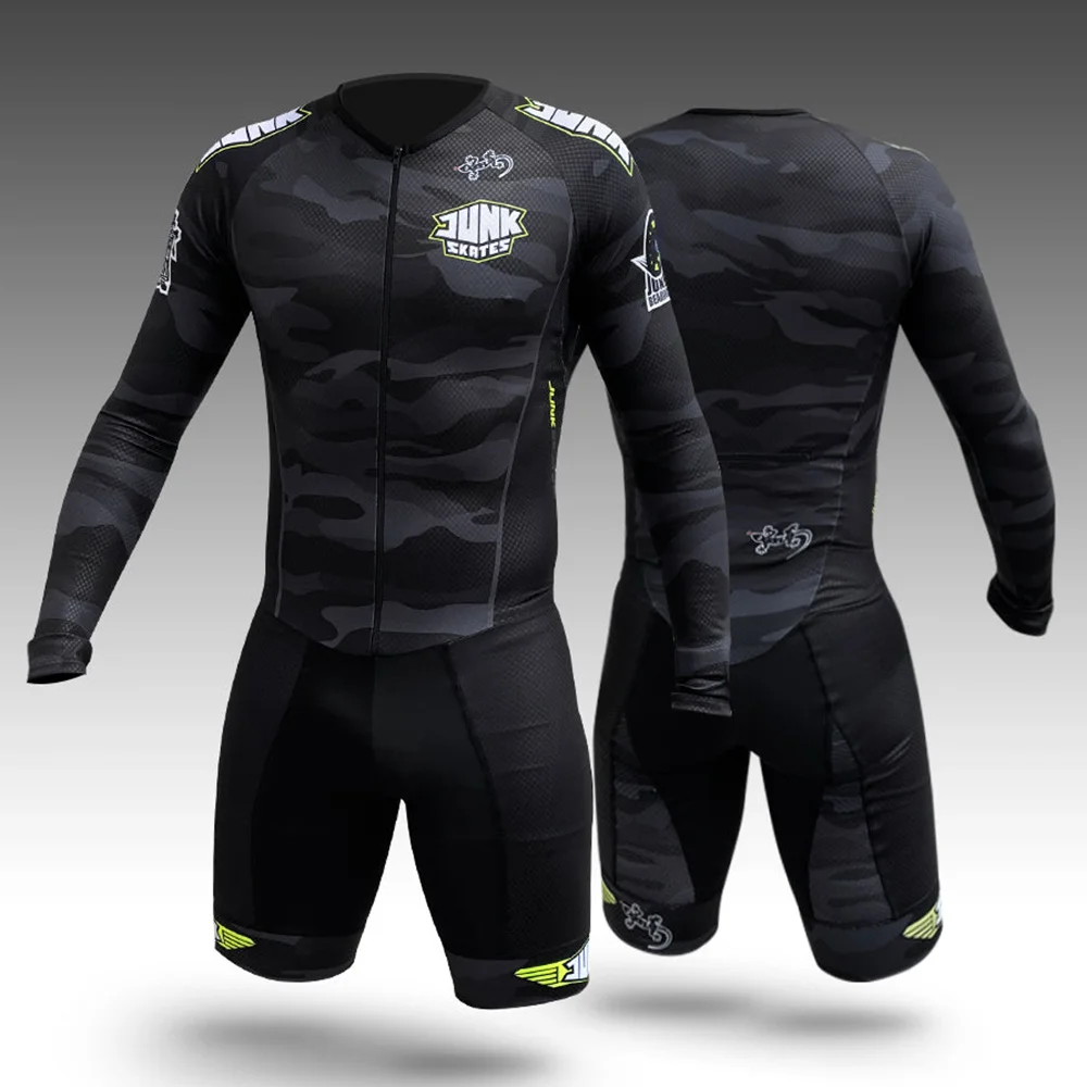 Junk Skating Triathlon Skinsuit Breathable Mens Speedsuit Inline Roller Skate Sports Tights Suit Long Sleeve Quick Dry Jumpsuit