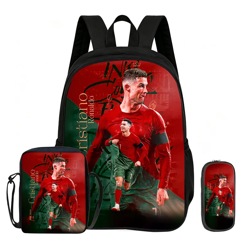 Leren, reizen, schoolschoudertas, potloodtassen, sportboekentas Ronaldo Kids 3-delige set rugzak voetbalster rugzak cadeau