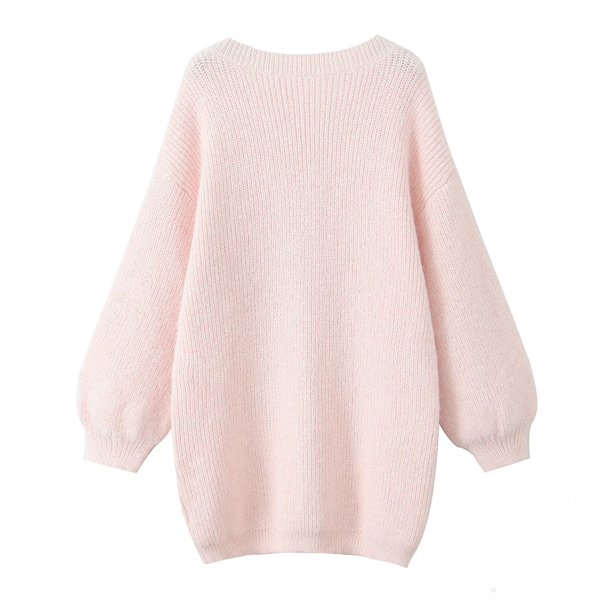 2024 Autumn Chill Shaggy Knitted Backless Sweater Women Full Lantern Sleeve Loose Pullover Knitwear Oversized Jumper pink white